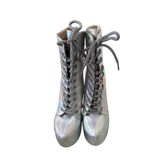 IRIDESCENT Silver Metallic Platform Heels Boots Size US 6 - Picture 2 of 12